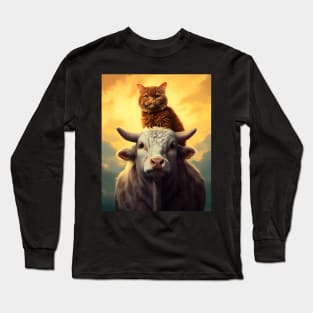 Feline Meets Bovine: Charming Cats and Cows Long Sleeve T-Shirt